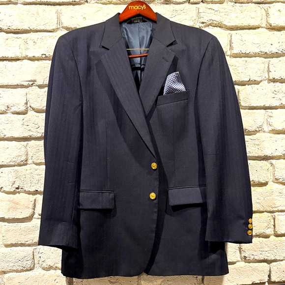 Men’s Vintage JoS A BANK, Sport Coat, Navy Striped, Size 46 Reg - Picture 1 of 11